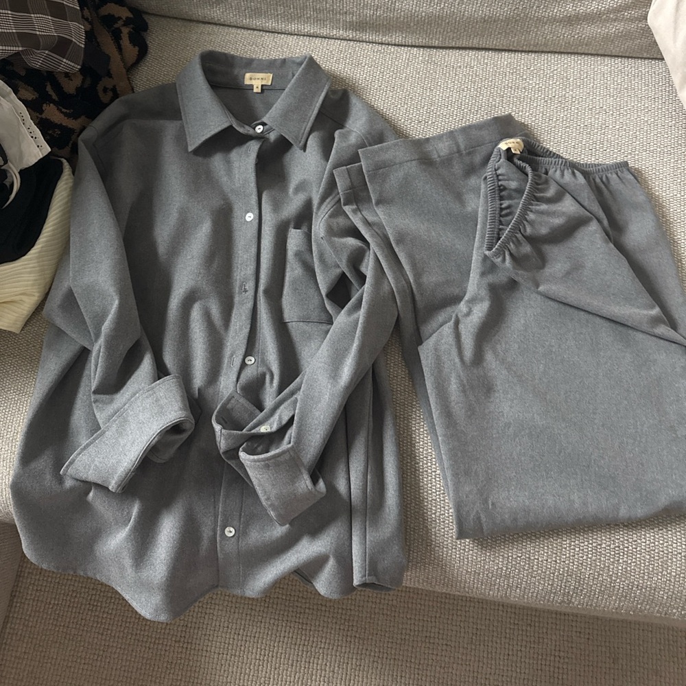 Flannel set Gray Button-Up Shirt and Pants Set